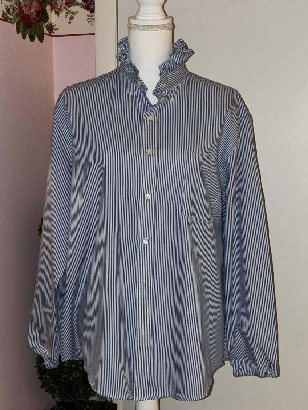 Up-Cycled Ruffled Collar “Girly” Shirt - Picture 2 of 6